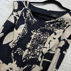 Adriana Pappell Floral Print Midi Dress with Navy Cream size 6 textured stitch